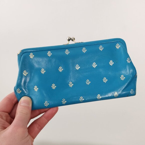 VTG Spring Lot Blue Tam Matching Scarf & Italian Leather Clutch Wallet Floral - Picture 4 of 15